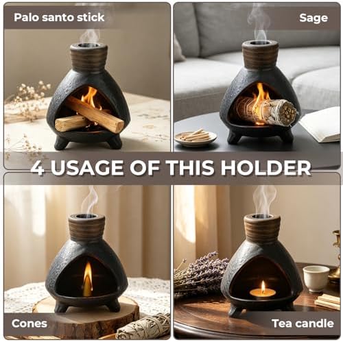 Palo Santo Chimney,Palo Santo Holder Ceramic Aroma Holder Incense Holder for Sticks Sage Cones Incense Burner Ceramic Mini Chimney for Meditation Yoga, Ash Catcher Room Home Decor (Coffee-A) - Image 3