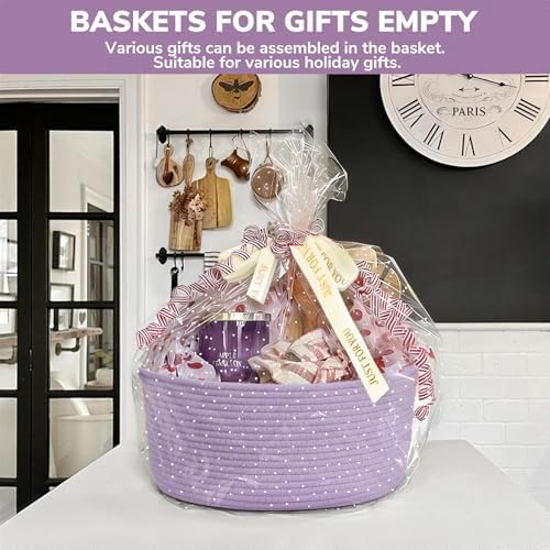 CHICVITA Large Gift Basket Empty with Bags & Ribbon for Baby Shower, Purple - Image 2