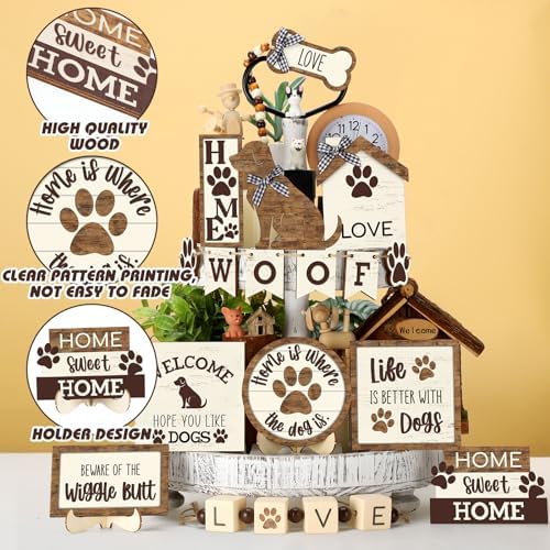 Mifoci 16 Pcs Dog Tiered Tray Decor Wooden Signs, Farmhouse Woof Love - Image 4