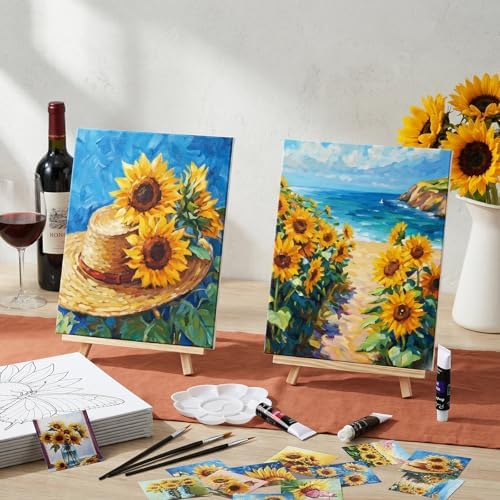 Engrowtic 12 Pcs 8 x 10'' Sunflower Flower Pre Drawn Canvas to Paint Pre Printed Sketched Canvas for Adult Ladies Paint Art Party Favor Board Set for Craft(Bright Style) - Image 2