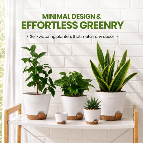 Utopia Home Self Watering Pots for Indoor Plants 6.8"/6.4"/5.9"/5.5"/4.9" Set of 5, Planters for Indoor Plants, Small Multi-Size Flowerpot, Plant Pots with Drainage & Reservoir (White) - Image 5