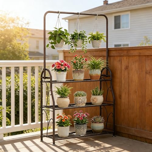 SORCEDAS Plant Stand Outdoor Indoor 3 Tier Metal with Hanging - Image 3