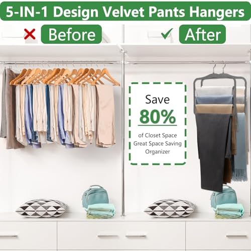 Closet Organizers and Storage,Pants Hangers Space Saving Velvet Hanger - Image 2
