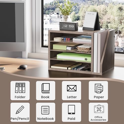 Wooden Mail Organizer, Desk Organizer with 3 Adjustable Shelves - Image 5