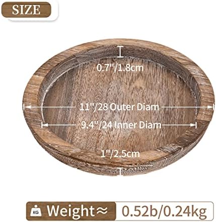Hanobe Wooden Tray for Coffee Table, Decorative Round Candle Holder Plate - Image 3
