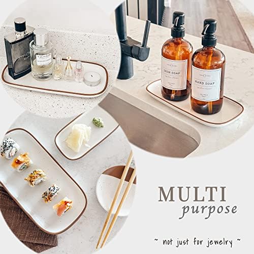 Mora Ceramic Decorative Tray - Rectangle 10in Dish for Jewelry, Soap Dispenser, Perfume, Makeup, Accessories, Candle, in the Bathroom Vanity, Bedside, or Kitchen Counter. Cute Organizers - White - Image 5