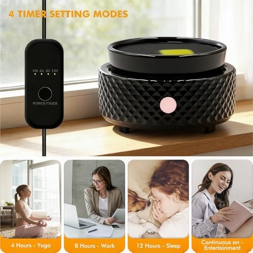 Wax Melt Warmer with Timer Ceramic 4-in-1 Candle Warmer with Auto Shut-Off for Scented Wax Melts, Candle Jars, Essential Oil, Coffee Cup Warmer Wax Burner Home Decor Fragrance Gifts for Women - Black - Image 4