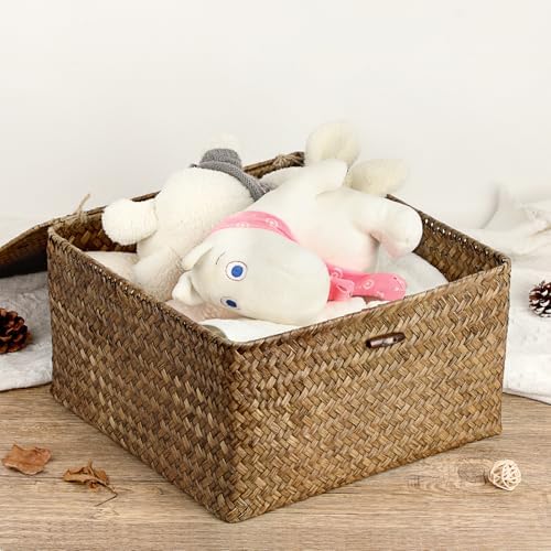 Hipiwe Seagrass Wicker Storage Basket Box with Lid, XX-Large 13"x13"x7.1" - Image 5