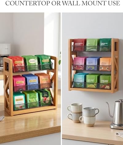 HULISEN Tea Bag Organizer, 3 Tier Tea Bag Holder, Holds Up to 120 Teabags - Image 4