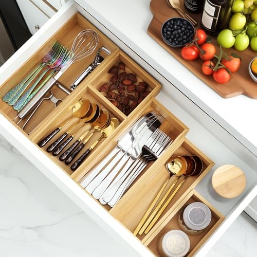 MapleGrace Bamboo Drawer Organizer Set, Individual Wood Storage Organizers - Image 2