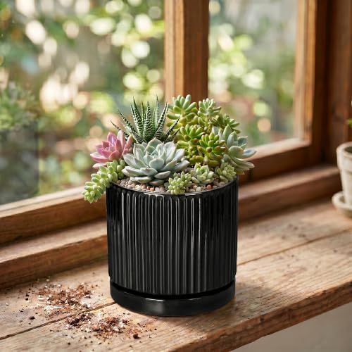 Ceramic Plant Pots, 4 Inch Pots for Plants, Round Flower Pot, Black - Image 3