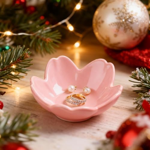 Samchilderlan Pink Flower Ring Dish Ceramic Jewelry Tray Small Trinket Dish - Image 7