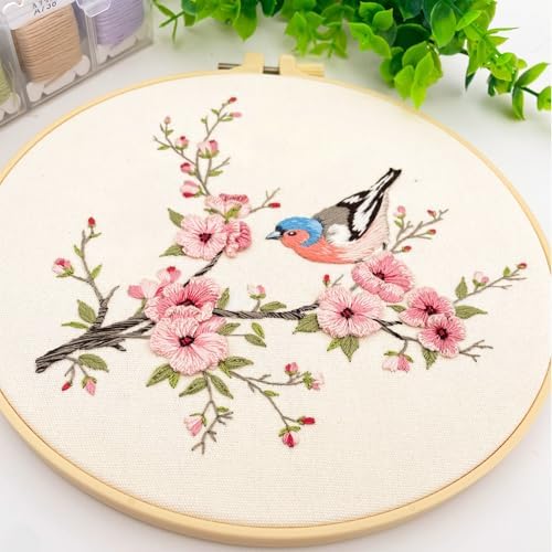 Silentsea Bird & Pink Blossoms Embroidery Kit – All-Inclusive DIY Cross Stitch Set with Pre-Printed Fabric, Threads, Needle, and Hoop for Adults – Perfect for Craft Lovers & Relaxation - Image 6