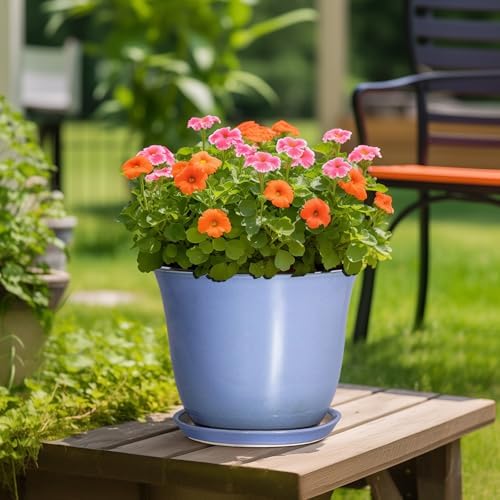 12 Inch Pots for Plants, Ceramic Planter with Saucer, Purple-Blue - Image 4