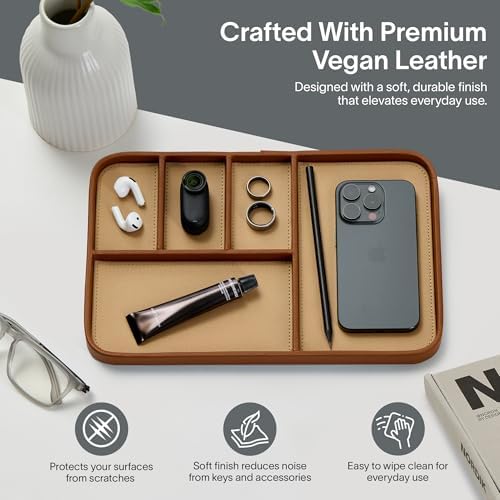 Nordik Leather Valet Tray - Large EDC Tray - Sand Brown 11.8 x 7.9 in - Image 3
