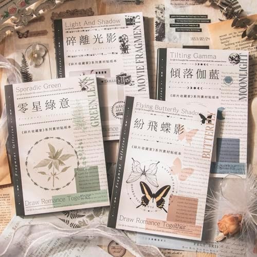 Vintage Washi Stickers Book for Journaling, 180pcs Aesthetic Film Journal Stickers and 20 Sheets Adhesive Scrapbook Papers for Junk Journal Supplies Ephemera Sticker Book for Adults DIY Art Crafts - Image 7