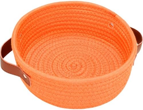 ABenkle Small Storage Basket, Mini Cotton Rope Storage Bin, Cute Tiny Shelf Baskets, Boho Decorative Toy Organizer for Nursery, Spa, Empty Gift Basket - XS, Orange by ABenkle