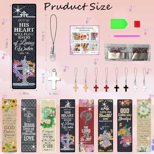 8PCS Diamond Painting Art Bookmarks,Cute Acrylic Bookmarks Crafts Kits Gifts with Pendants for Adult Women Book Lovers (bible2) - Image 6