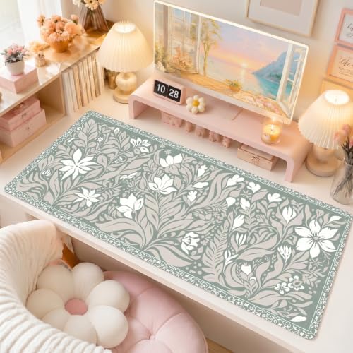 Vintage Botanical Desk Mat, 35.4 x 15.7 Inch XXL Sage Green Mouse Pad - Image 2