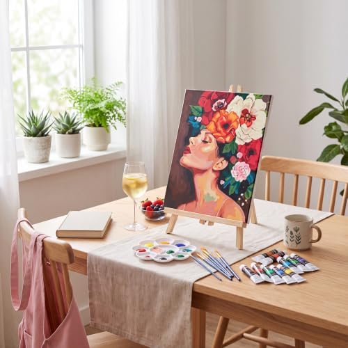 Cholemy 8 Set Paint and Sip Kit for Adults 8'' x 10'' Pre Drawn Canvas with Wooden Easels Acrylic Paint Brushes Wash Cup Palette Apron for Painting DIY Date Night Party Supplies(Artistic Woman) - Image 2
