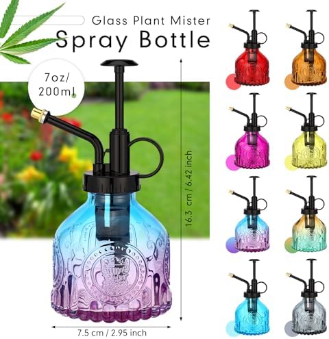 Zopeal 8 Pcs Glass Plant Mister Spray Bottle 200ml Vintage Plant Spritzer Multicolor Succulent Watering Bottle Watering Can 6.4'' with Plastic Top Pumps for Indoor Outdoor Garden Plants(Black) - Image 2