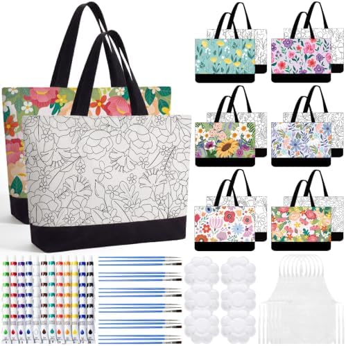Geetery 30 Pcs Paint and Sip Canvas Bags Pre Drawn Kit, Flower by Geetery