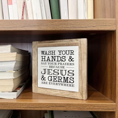 Christian Bathroom Sign, Wash Your Hands and Say Your Prayers Because Jesus and Germs are Everywhere, Wooden Box Signs for Home Decor, Bathrooms Decors Tabletop, Bathroom Box Sign B6-103 - Image 5