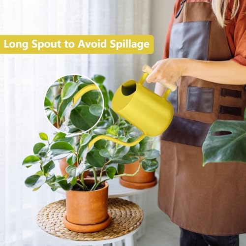 Watering Can Indoor Plants, 35oz Small Stainless Steel Metal Watering Can Modern Decorative Watering Pot with Long Spout for Indoor House Plant Bonsai Garden Flowers (Yellow) - Image 2