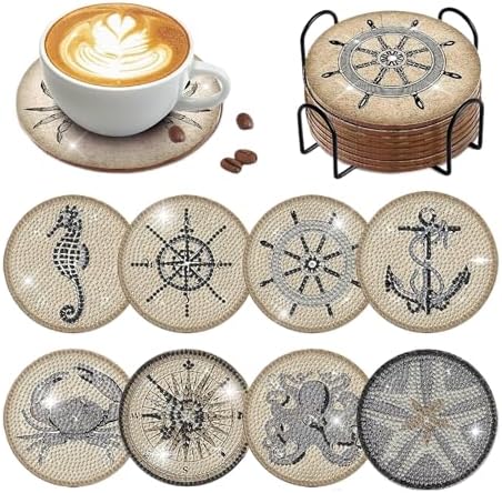 8 pcs Diamond Painting Coasters | Diamond Art Coasters | Vintage Nautical Diamond Art Painting | Perfect Art Craft Gift for Vintage Nautical Lover, Dad, Mom, Grandparents, Brother, Sister. by LGANHAPY