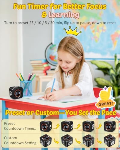 Digital Pomodoro Timer Cube 5/10/25/50min Preset, Silent & Sound Alarm - Image 2