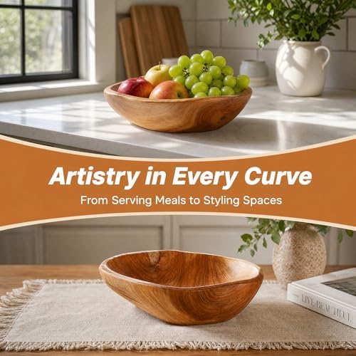 ZENFUN Natural Wood Fruit Bowl 7.8-9.5 Inch, Unique Root Dish Bowl, Fruit Snack Dish for Sandwich Bread Serving, Handmade Serving Bowl for Candy, Vintage Ring Dish, Serving Appetizer Display - Image 3