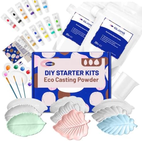 Complete Gypsum Casting Kit for Adults – Make 2 Sets of 6 Leaf Trays, DIY Home Decor Craft Kit for Women & Beginners, Water-Activated Fast Curing Plaster Kit with Acrylic Paints for Date Night & Gifts by Glizma