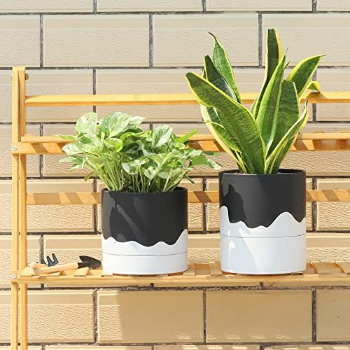 Nihow Ceramic Plant Pot,6 Inch Planter with Drainage Hole&Saucer for Indoor - Image 4