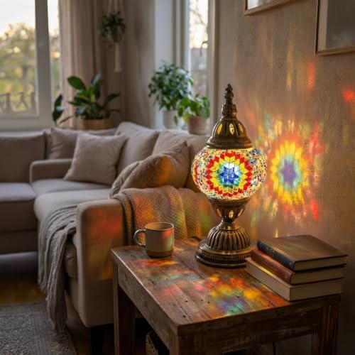 KRAFTSTORIES Turkish Mosaic Lamp Kit DIY Glass Decorative Table Bedside Night Light Tabletop for Living Room Bedroom | Make Your Own Lamp | Antique Bronze Base (Multicolor) - Image 3