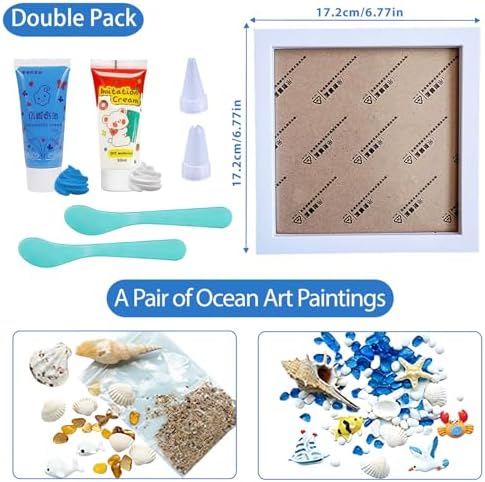 A&H Zier 2 Pack DIY Sea Glass Art Kit White Cream Resin-Beach Frame Making for Adults Ocean Wall Decor Complete Resin Art Kit for Adult & Beginners（6.9x8.9 Inch） - Image 3