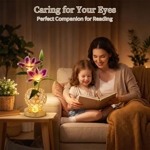 Stargazer Lily Flowers Table Lamp, Rechargeable Cordless Touch Crystal Lamp with 3 Color Modes, Easter Lily Night Light for Bedroom Kitchen Office Decor, Birthday Mothers Day Gifts for Women Mom - Image 6