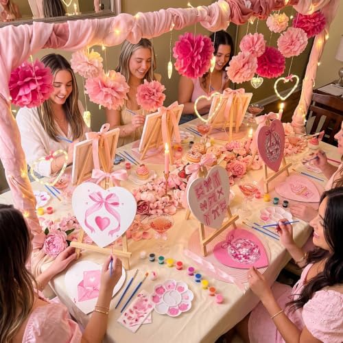 Motipuns 12 Set Pink Bow Pre Drawn Canvas to Paint for Adults, Heart Shaped - Image 5