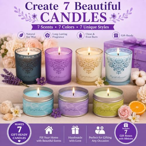 RU HANDMADE DIY Candle Making Kit for Adults – Soy Wax Candle Kit for Beginners, Make 7 Full-Size Candles with 7 Gift Boxes, 1120g Wax, 7×10ml Fragrance Oils, 4 Glass 7oz Jars & 3 Tins - Image 5