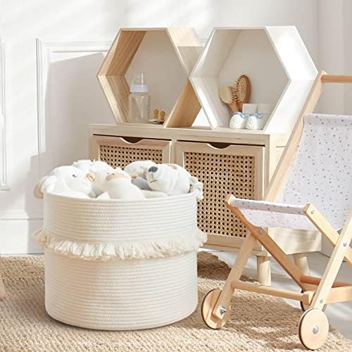CherryNow 45L Woven Rope Baby Basket with Tassel, 16" x 13", Off-White - Image 6