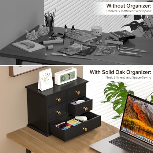 Oak Desk Organizer with Drawers, Durable Wooden Desktop Storage Box - Image 5