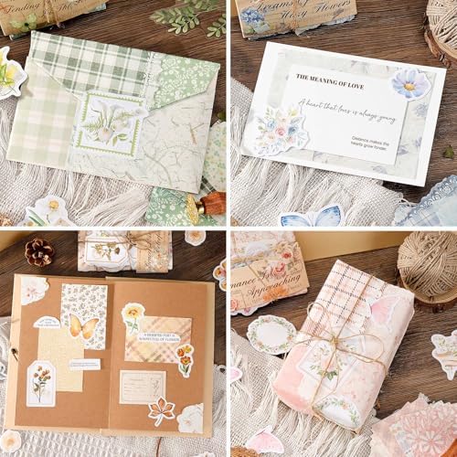 LIGHOON 400 Pcs Vintage Floral Scrapbook Paper, Floral Journaling Stickers Kit, 4 Pack Junk Journal Supplies for Bullet Journaling DIY Retro Crafts Planner Card Notebook Album - Image 3