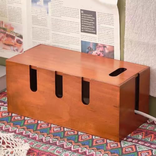 Wood Cable Management Organizer Box for Desk, Brown Cord Holder - Image 6
