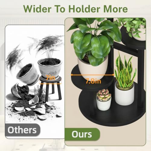 iDavosic.ly 3 Tier Wood Plant Stand Indoor Outdoor Corner Tall Shelf, Black - Image 3