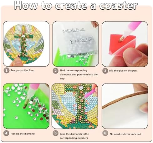8 Pieces Crosses Diamond Coasters with Holder DIY Crosses Diamond Art Coasters 5d Full Drill Diamond Art Decor Acrylic Round Cup Coaster with Cork Pads for Adults - Image 3