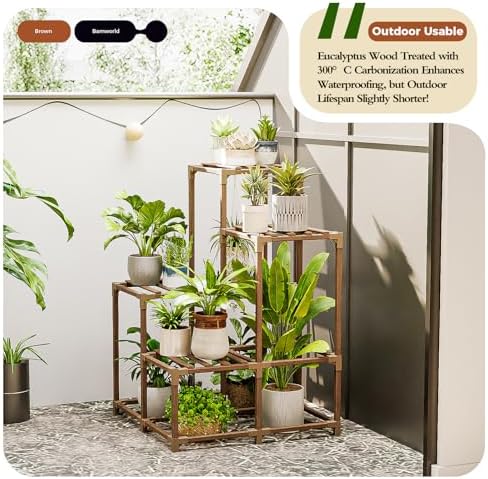Bamworld Corner Plant Stand Indoor Outdoor Plant Shelf Small Plant Table - Image 3