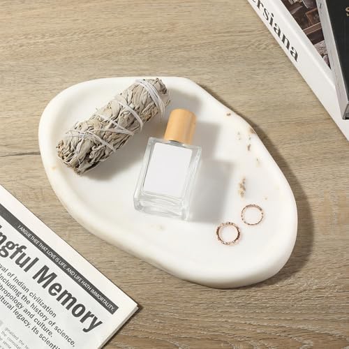 Koville Luxurious White Marble Vanity Tray, Cloud Shape Serving Stone Key Tray for Home Decor, 10"x7" Bathroom Marble Storage Trays, Stone Plate Holder for Perfume and Jewelry (Oriental Calacatta) - Image 6