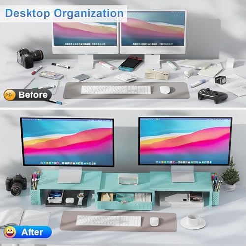 gianotter Dual Monitor Stand Riser With Drawer and 2 Pen Holders - Image 2