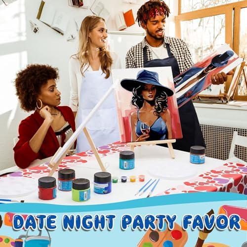 Yeaqee 13 Pcs Sip and Paint Kit for Adults Stretch Canvas Date Night Valentines Painting Kit Supplies Art Painting Set Outline Design Blank Stretch Canvas for Couple Party(Elite Couple,11x14) - Image 5