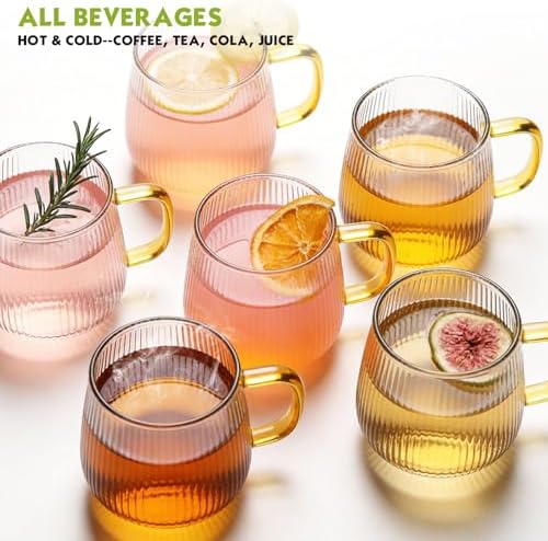 Greentainer Borosilicate Glass Coffee Mugs Set of 6, 20 oz Large Ribbed Drinking Water Glasses, Clear Tea Cups with Handle for Latte, Cappuccino, Hot/Cold Beverages, Dishwasher Safe Glassware - Image 6