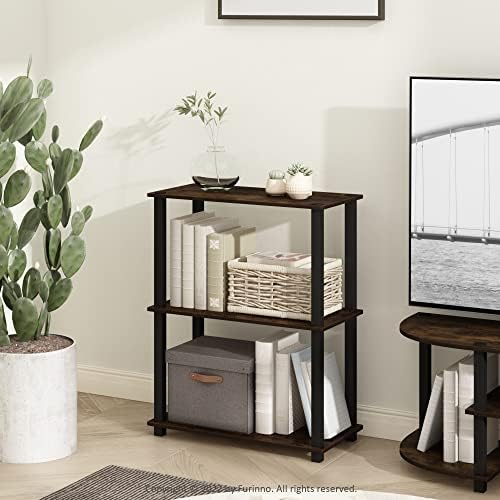 Furinno TURN-S-TUBE Storage Shelves, 3-Tier Book Shelf, Corner Shelf, Toolless Open Shelves, for Organization and Storage, Living Room, Garage, Home Office, Amber Pine - Image 2